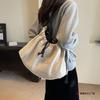 Canvas Messenger Bag Women's Large-capacity Niche Design Splicing Contrasting Color Shoulder Underarm Bag Drawstring Travel Tote Bag
