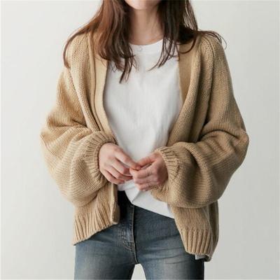 Koreanischer Lockerer Mantel Damen Lässig Faul Premium Uni V-Ausschnitt Strickjacke Dünn Frühling Herbst