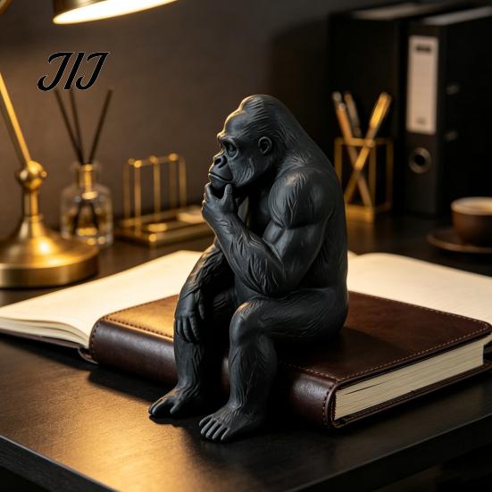 Decorative Shelf Sitting Statue 3D Printed Thinking Gorilla Figurine, Mini Thinker Statue, Playful Desk Study Accessory Modern Minimalist Sculpture