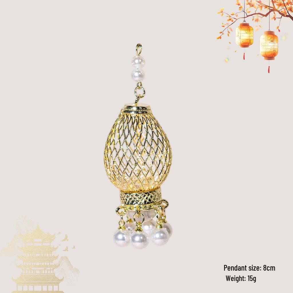 Luminous DIY Palace Lantern Fan Pendant Magnet Keychain Ornament - Ancient Style Accessory