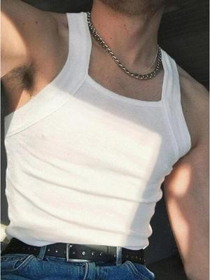 2024 American Retro Men's Solid Color Knit Vest - Youth Summer Sports Fitness Outerwear