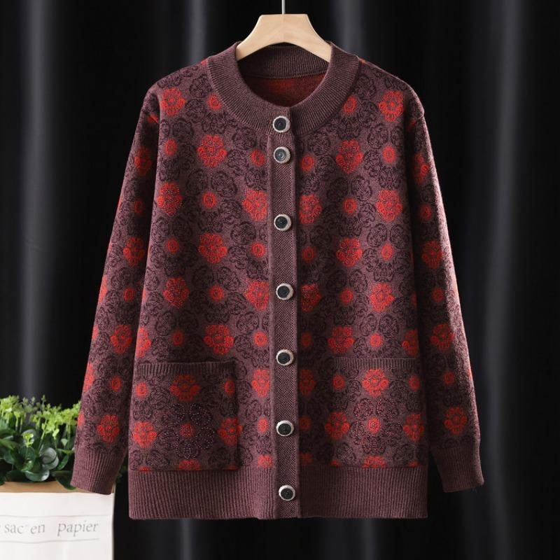 Autumn and winter fashion knitted jacket mother plush thickened sweater medium fashion cardigan top women