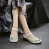 2026 Summer New Retro Elegant Small Heel Hollow Out Ventilated First Layer Cowhide Magic Clip Women Shoes