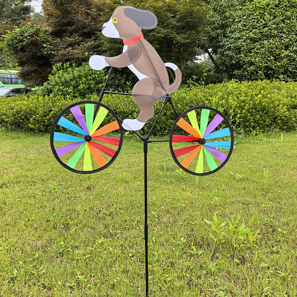 Cute 3D Animal Dog Cat Riding Bicycle Landscape Decorative Wind Spinner Windmill Device Garden Yard Decoration