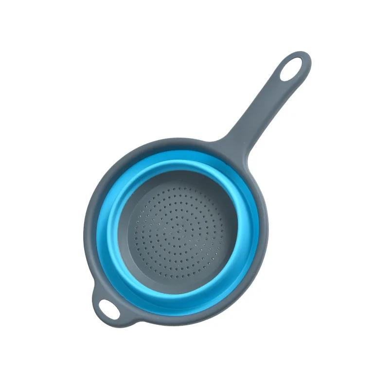 Collapsible Drainer with Handle, Foldable Silicone Colander, Fruit and Vegetable Washing Basket, Kitchen Tools Strainer
