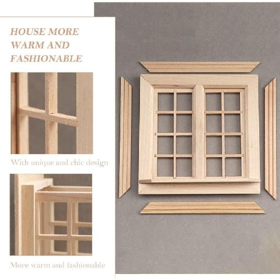 Wooden Window for Dollhouse, Miniature Window Frame Mini Furniture Doll House 1:12 Dollhouse Wooden Doors Miniature Furniture Doll Craft Window Frame