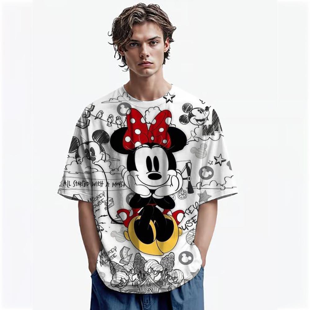 Disney Men Mickey Mouse Print T-Shirt Summer Boy Street Fashion Casual Sports Loose O Neck Quick Dry Short Sleeve Clothing Kid