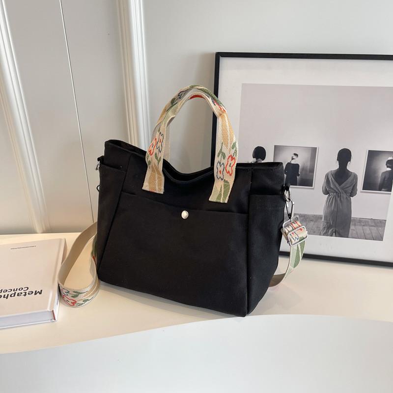 Stylish Canvas Tote Handbag For College Students With Trendy Street Style чёрный