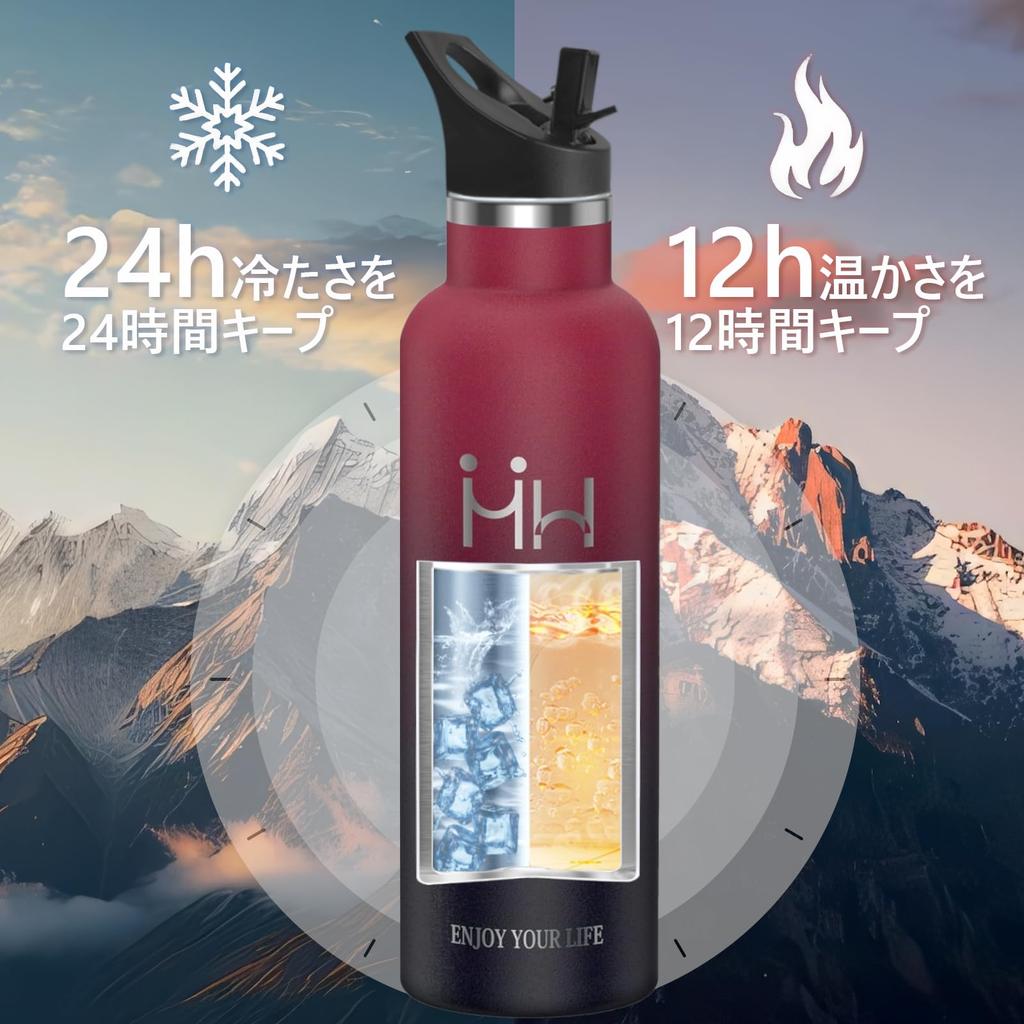 BOONSHAK Stainless Steel Water Bottle with Straw, 750ml, Carbonated Water Bottle, Keeps Drinks Hot or Cold, Seamless Design, Easy to Clean, Large