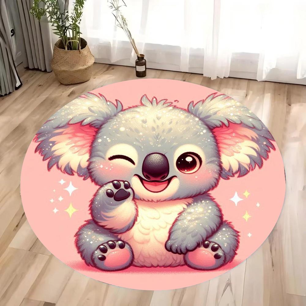 1pc Grey Koala Circular Printed Carpet on Pink Cherry Blossom Branches Children's Room Decoration Anti Slip Floor Mat