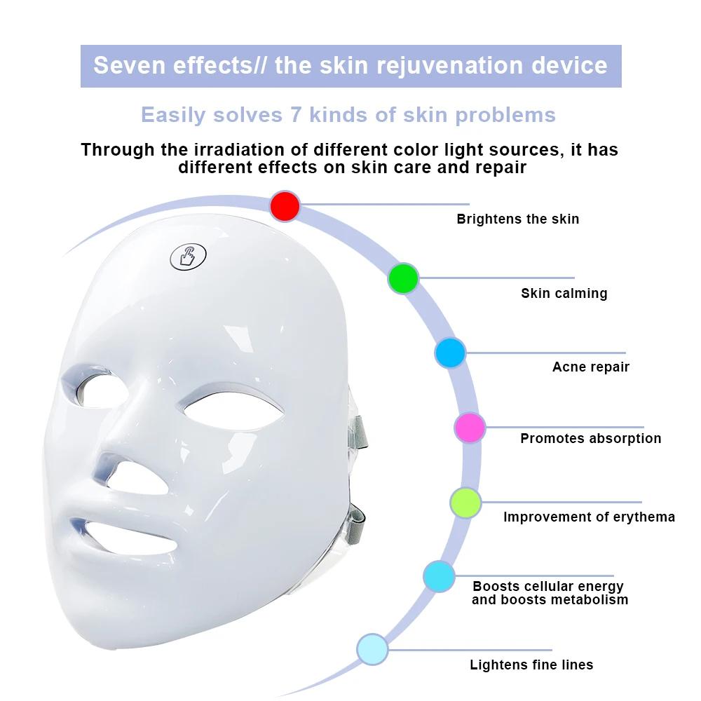7 Färger LED Ansiktsmask Fotonterapi Ansiktsvårdsmask Anti Akne Terapi Hudföryngring Rynkborttagning Ansikts Skönhetsmask