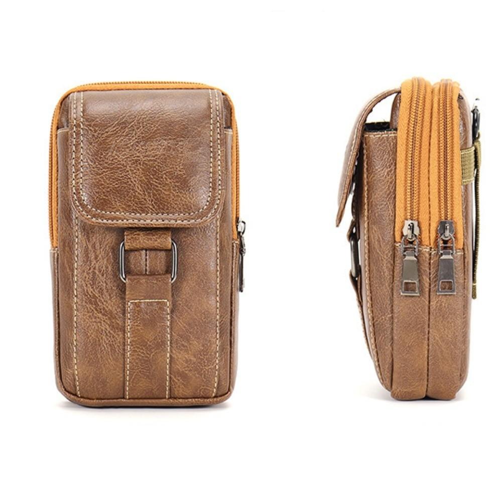 With Strap Mobile Phone Pouch Double Layers Large Capacity Phone Belt Clip Bag Universal Metal Buckle Phone Belt Hanging Pouch colore marrone scuro
