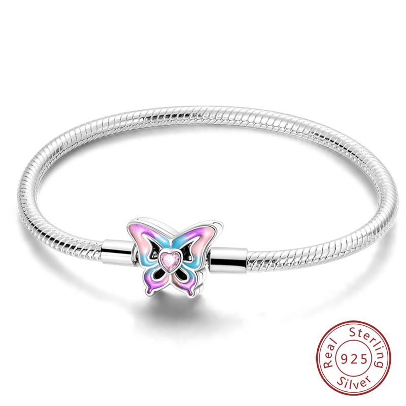 Original 925 Silver Heart Star Moon Snowflake Butterfly Bracelets 17 20CM For Women DIY Charms Jewelry Gifts