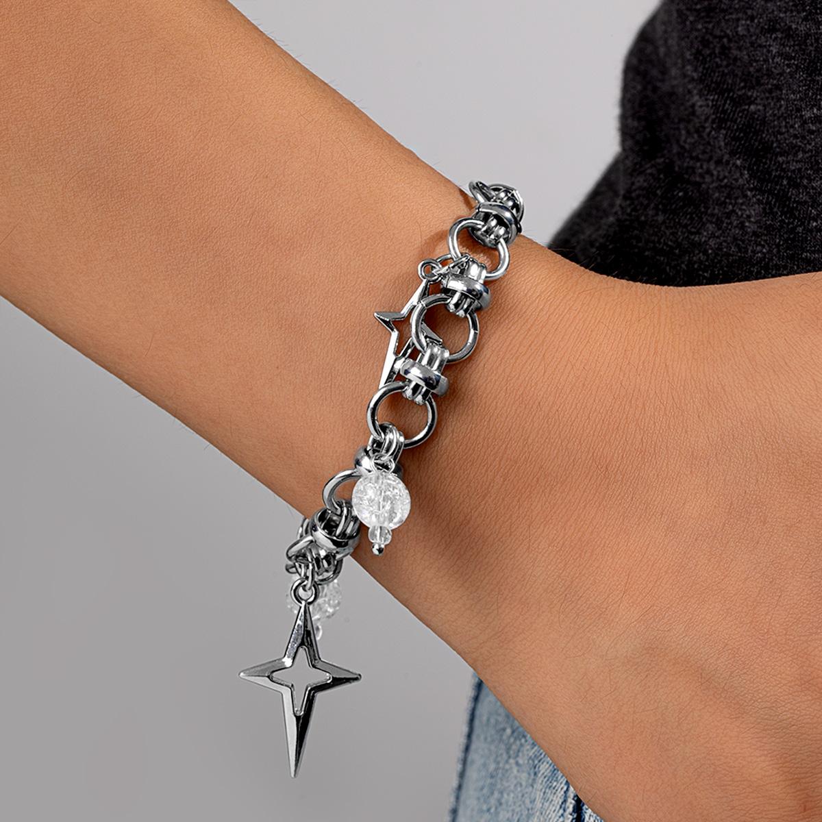 Personalized and versatile hexagonal star alloy pendant beads tassel bracelet necklace unisex jewelry set