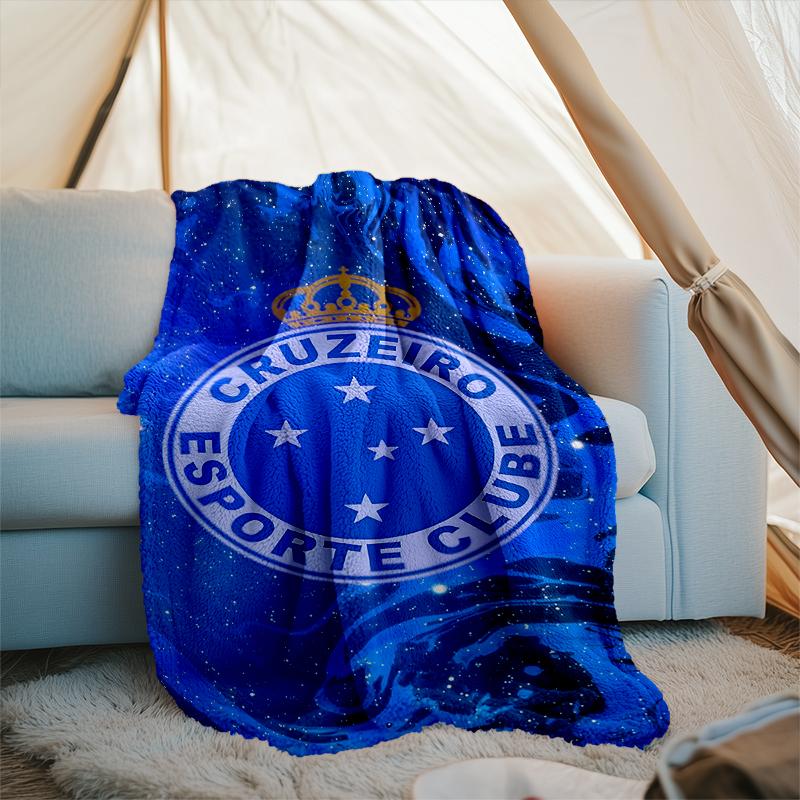1PC Cruzeiro Esporte Clube Crest Printed Soft Flannel Blanket Throw for Adult Bedroom Living Room Sofa Camping Travel Fan gifts Christmas Gifts