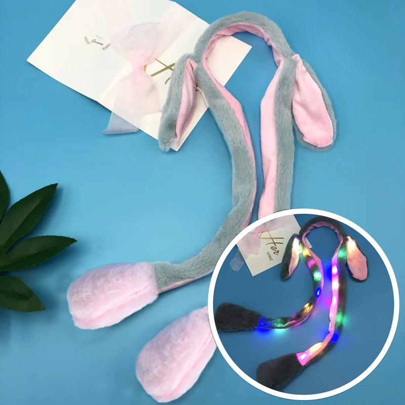 

Светящаяся шапка с кроличьими ушками, повязка на голову, может двигаться, кроличьи уши, плюшевая игрушка, обруч для волос, головной убор серый