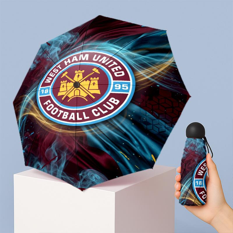 Ombrello Pieghevole Compatto West Ham United Modello Calcio Stampato Mini 5 Pieghe 8 Stecche Antivento Impermeabile Leggero Portatile