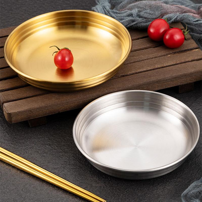 304 Stainless Steel Korean Food Storage Tray Thickened Sauce Dish Snack Pan Kimchi Plate Hot Pot Seasoning Dish Kitchen Utensils