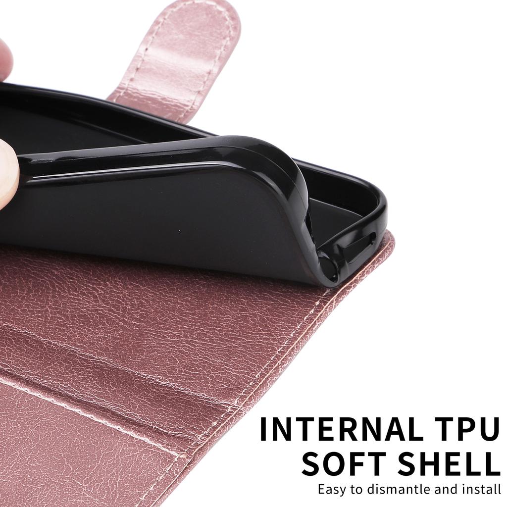For iPhone 17 Pro Leather Wallet Case with Strap Solid Color Phone Stand Cover