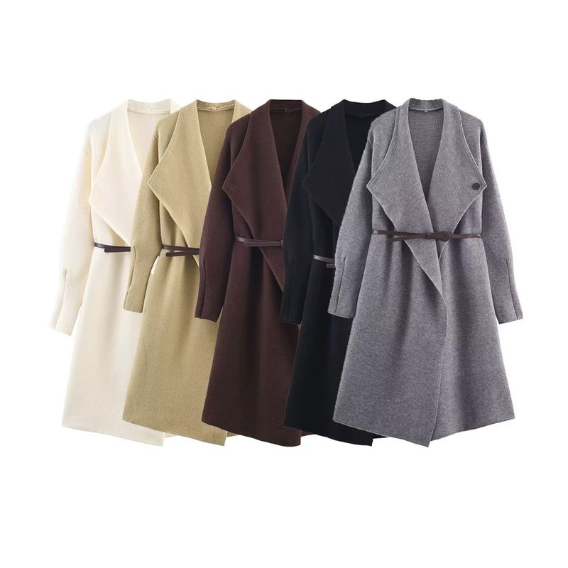 Za Export New Arrival Women's Clothing ZR Fashion Wind Fashion Street Easiest for Match Loose and Simple Configuration Belt Knitting Overcoat