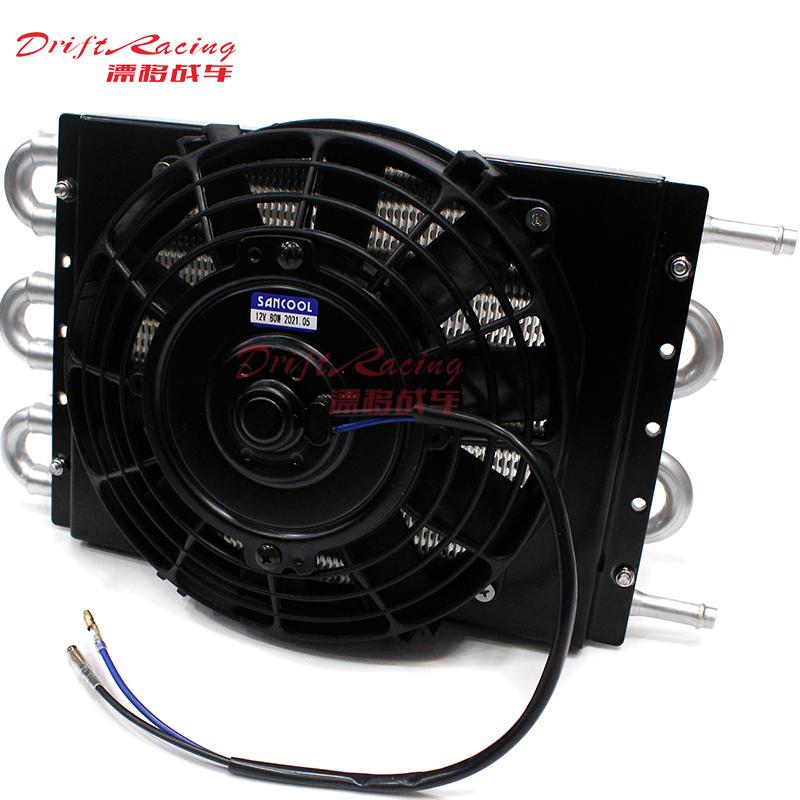 1SET 6 Row Universal Aluminum Transmission Oil Cooler +8inch fan+radiator aluminum shroud kit Auto Manual Radiator Converter