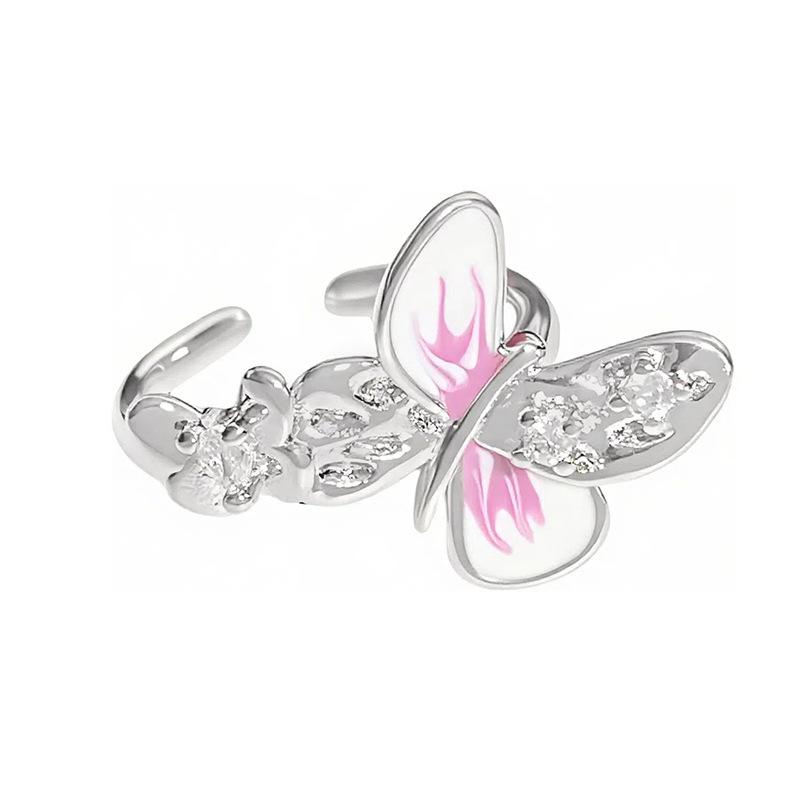 [Schmetterlingsblatt Qingyin] Emaille Tropföl Zirkon Schmetterlingsblatt Offener Ring Licht Luxus High-End Gefühl Stapelring Frau