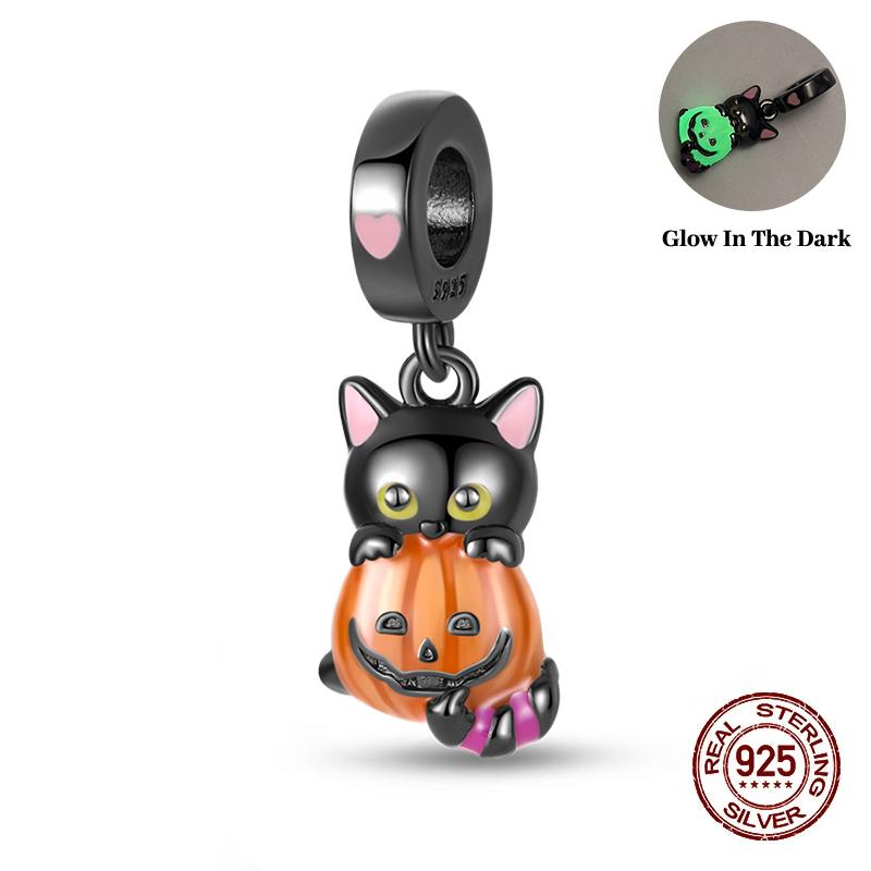 New Halloween 100% Copper Luminous Pumpkin Skull Ghost Charms Fit Pandach Original Bracelet Diy Party Jewelry