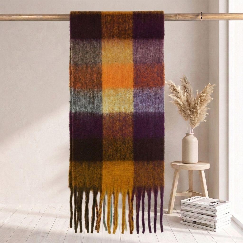 | Imitation mohair plaid scarf | Autumn and winter warm AC grid | Support LOGO customization