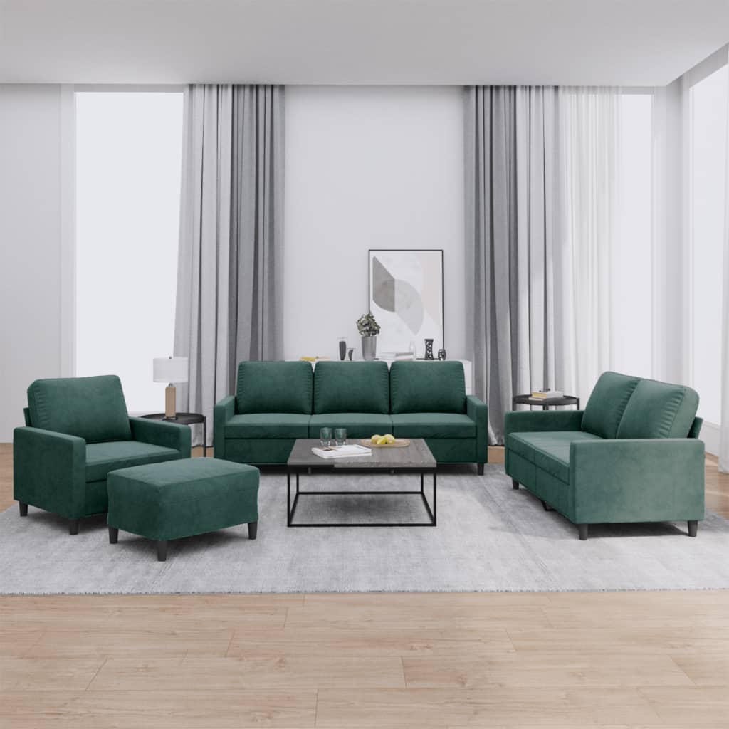 Vidaxl 4-Cz. Relaxation Set With Cushions, Dark Green, Velvet
