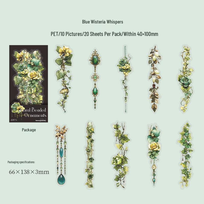 Floral Beaded Retro PET Sticker Pack: A Beautiful Day Series – 20 Sheets, 6 Styles