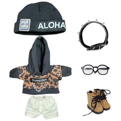 Niannyyhouse 20cm Βελούδινο Παιχνίδι με Ρούχα, Κοστούμι Λεοπάρ, Ελαστικό Καπέλο, Φούτερ, Σορτς, Αξεσουάρ, Γυαλιά, Παπούτσια, Βαμβακερή Κούκλα, Ντύσιμο