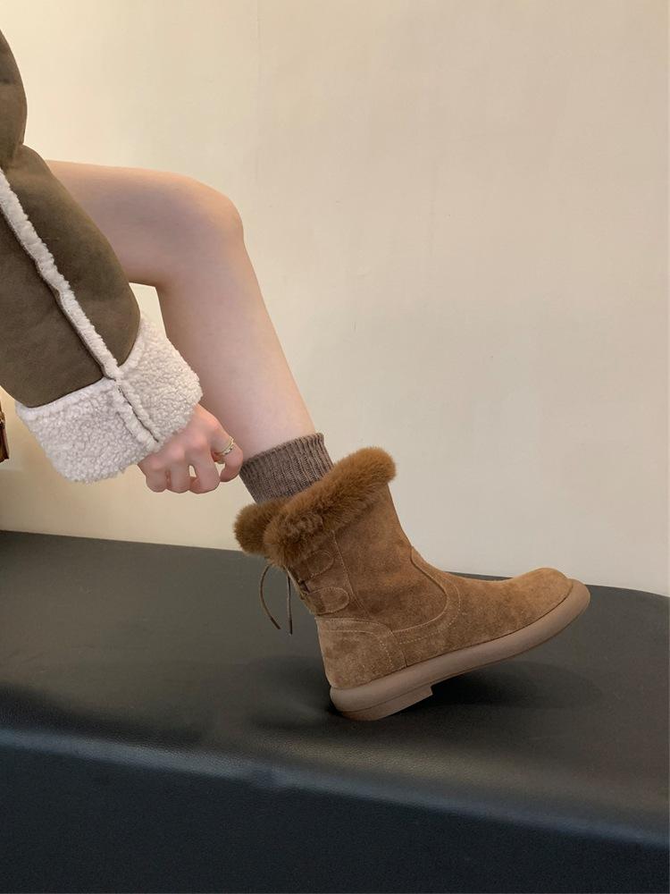 

Fashion outside winter warm velvet snow cotton shoes 2025 platform women s boots fluffy shoes short boots snow boots 35 коричневый