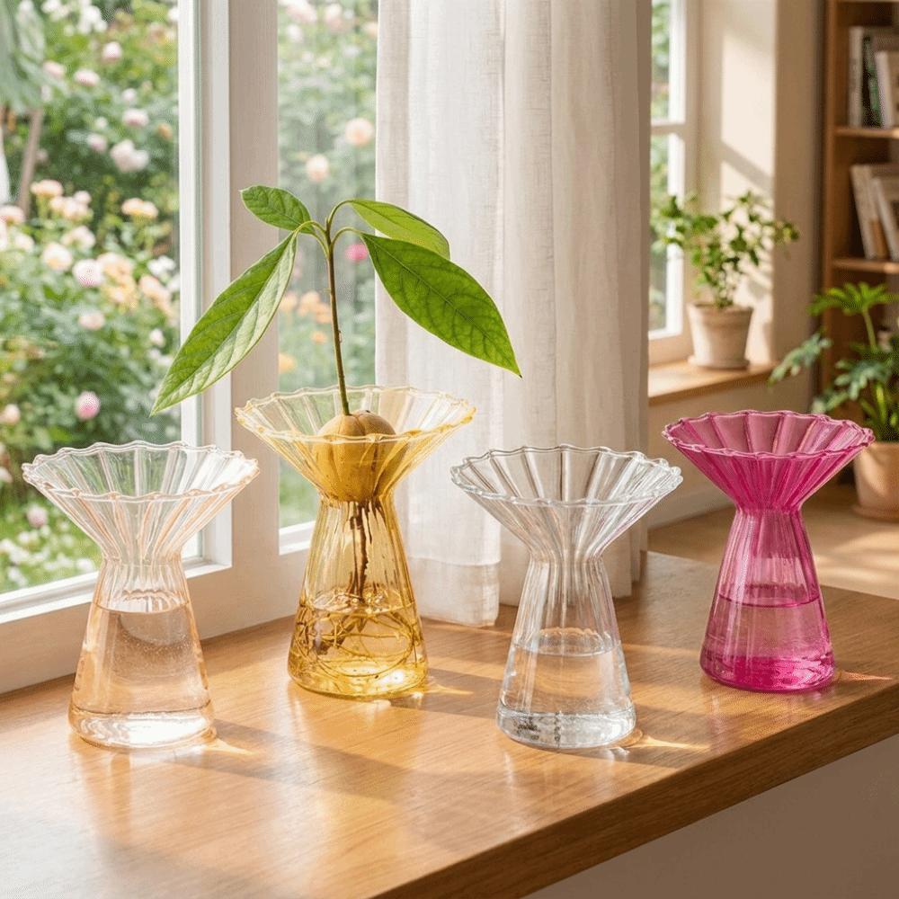 Modern Vertical Striped Hydroponic Vase Transparent Colored Decorative Vase Minimalist Glass Vase Table Decoration