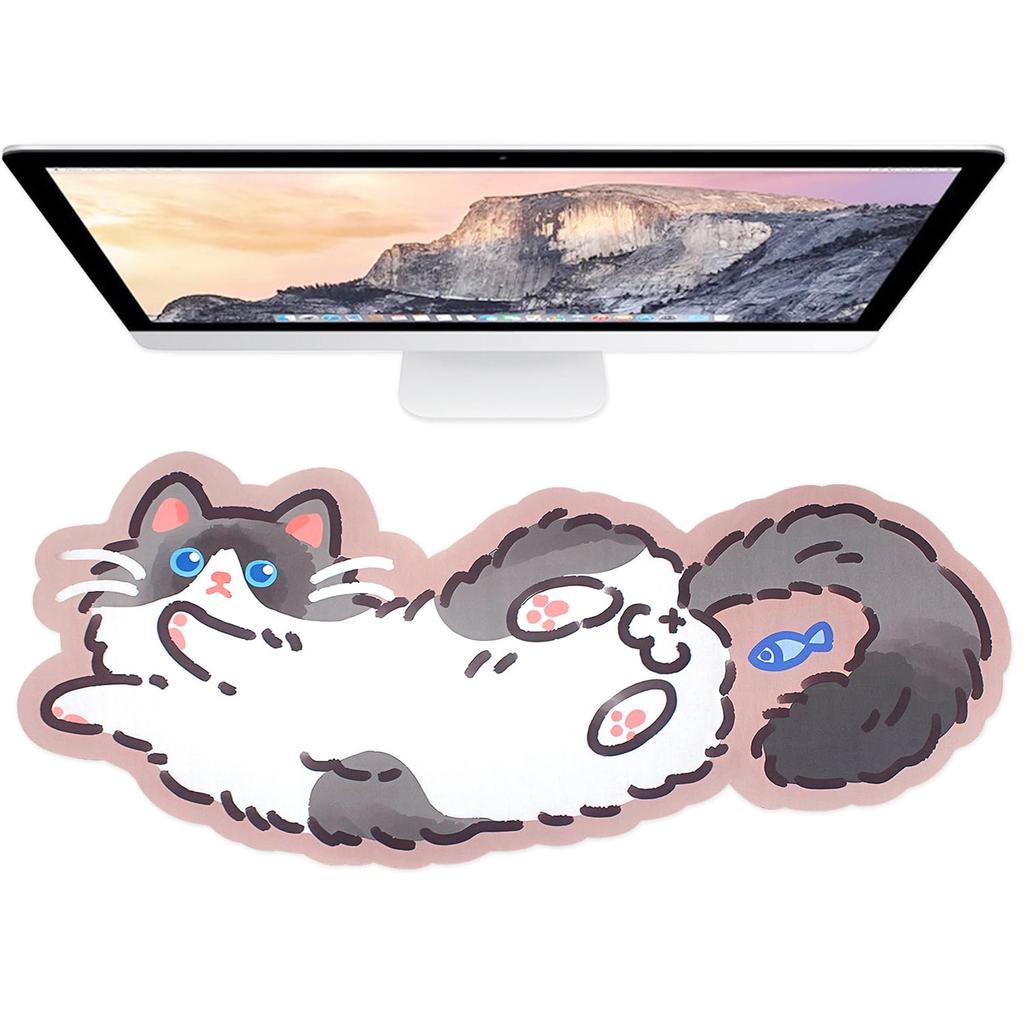 Benvo Mouse Pad Cute Cat Large Gaming Mouse Pad Special Shape Keyboard Pad Rubber Bottom Mouse Compatible Washable Surface Comfortable Operation
