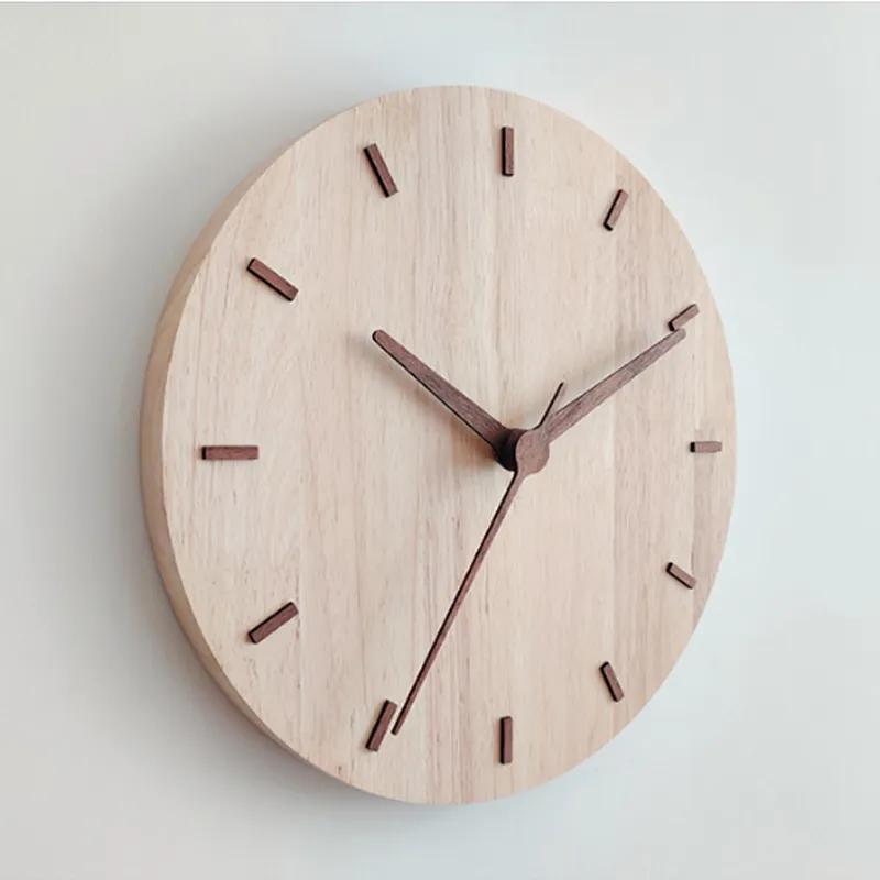 Decorative Clock Creative Nordic Simplicity No Drilling Solid Wooden Walls Clocks Home Livings Rooms Wall Clock Living Room Bedroom Decoration Layout