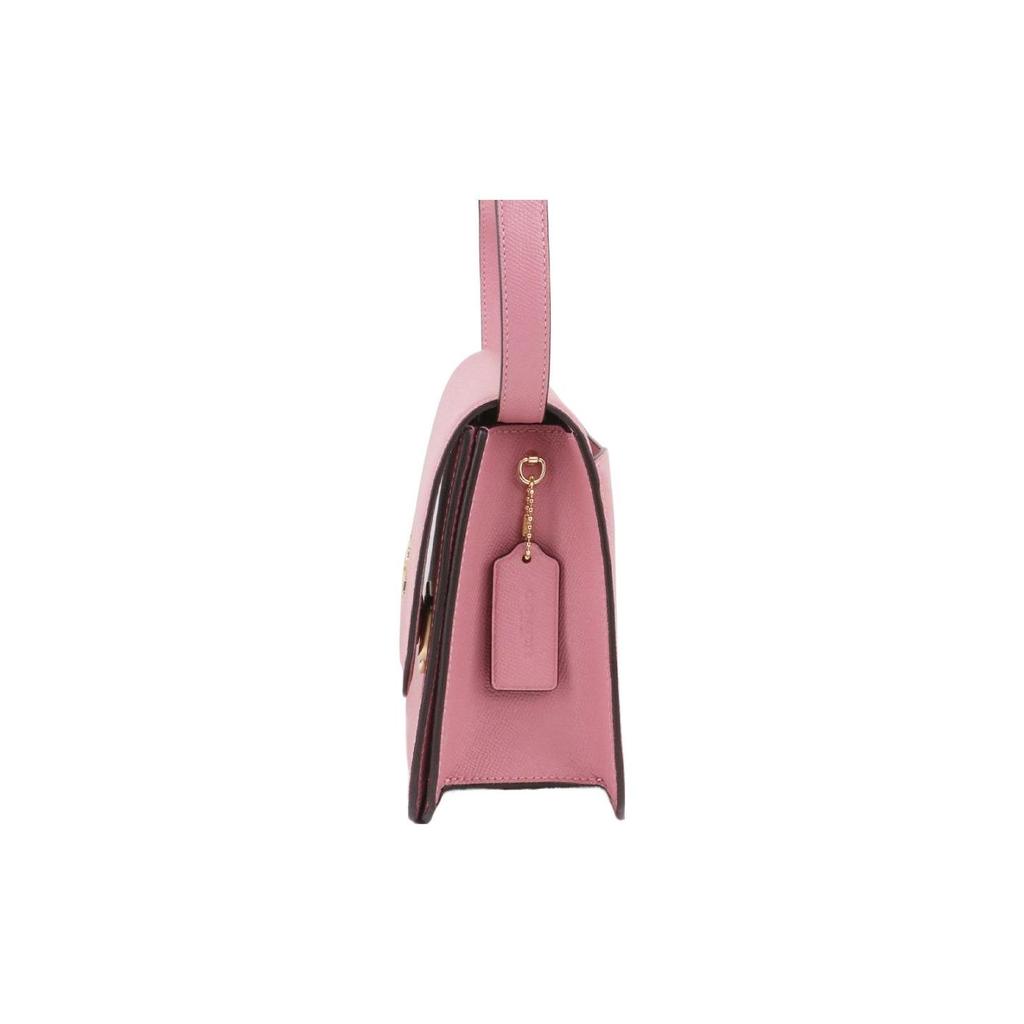 Coach Brynn Serie 25 Unifarbene Gold-Buchstaben-Logo Klappe Leder Schulter Crossbody Tasche Mittel Damen Taschen Kirschblüten-Rosa C5632-IMOUS
