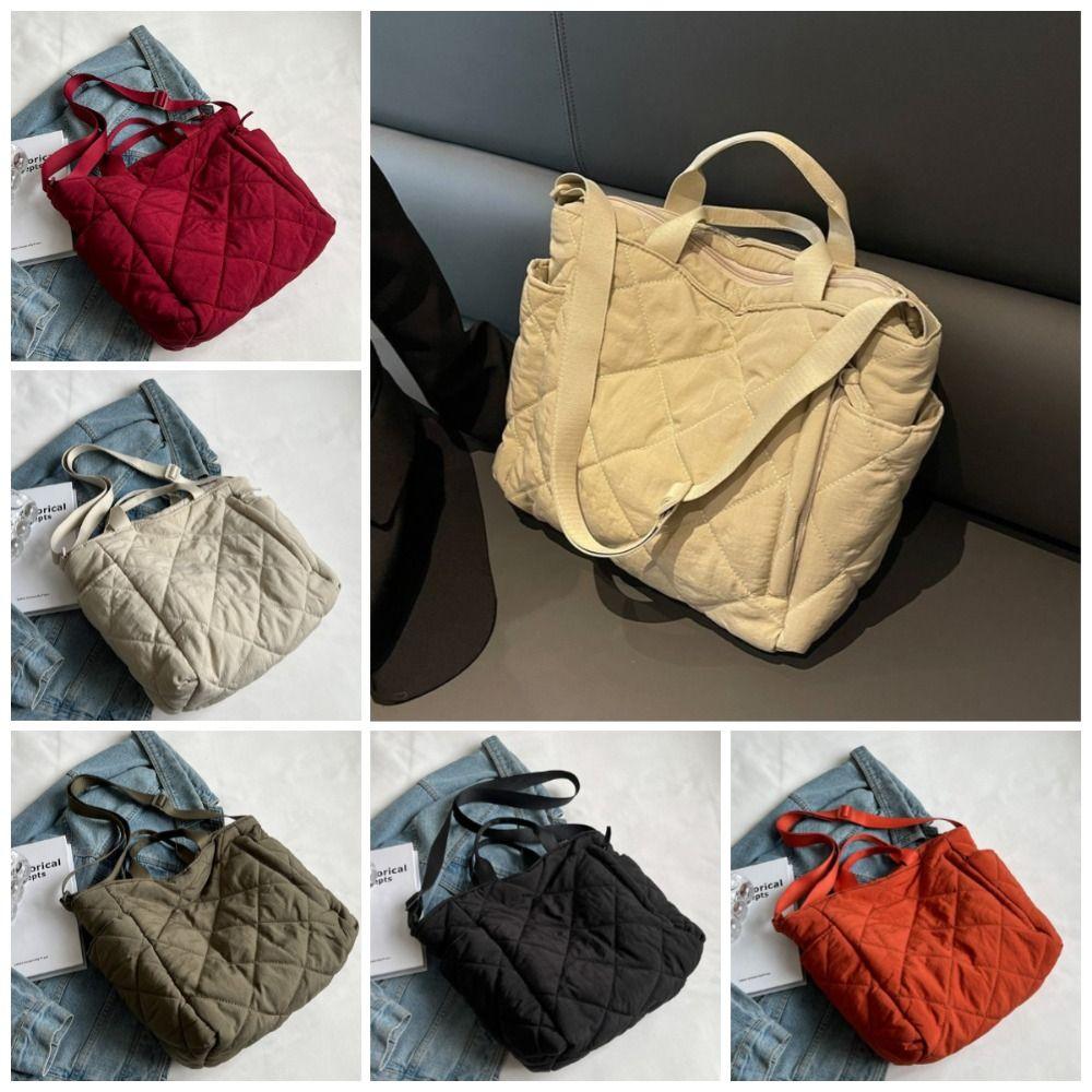 Casual Plaid Shoulder Bag Large Capacity Underarm Tote Bag Fashionable Nylon Handbag  Office Worker