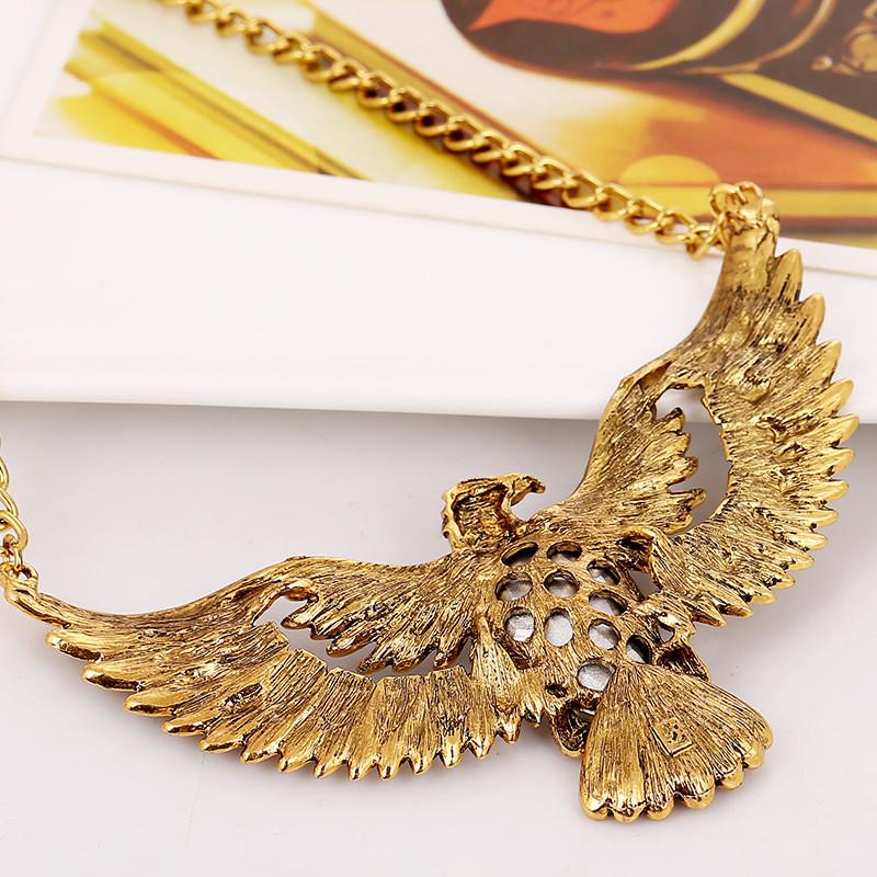 Vintage Eagle Pendant Necklace With Gemstone Water Drop Chain For Boho Style Jewelry