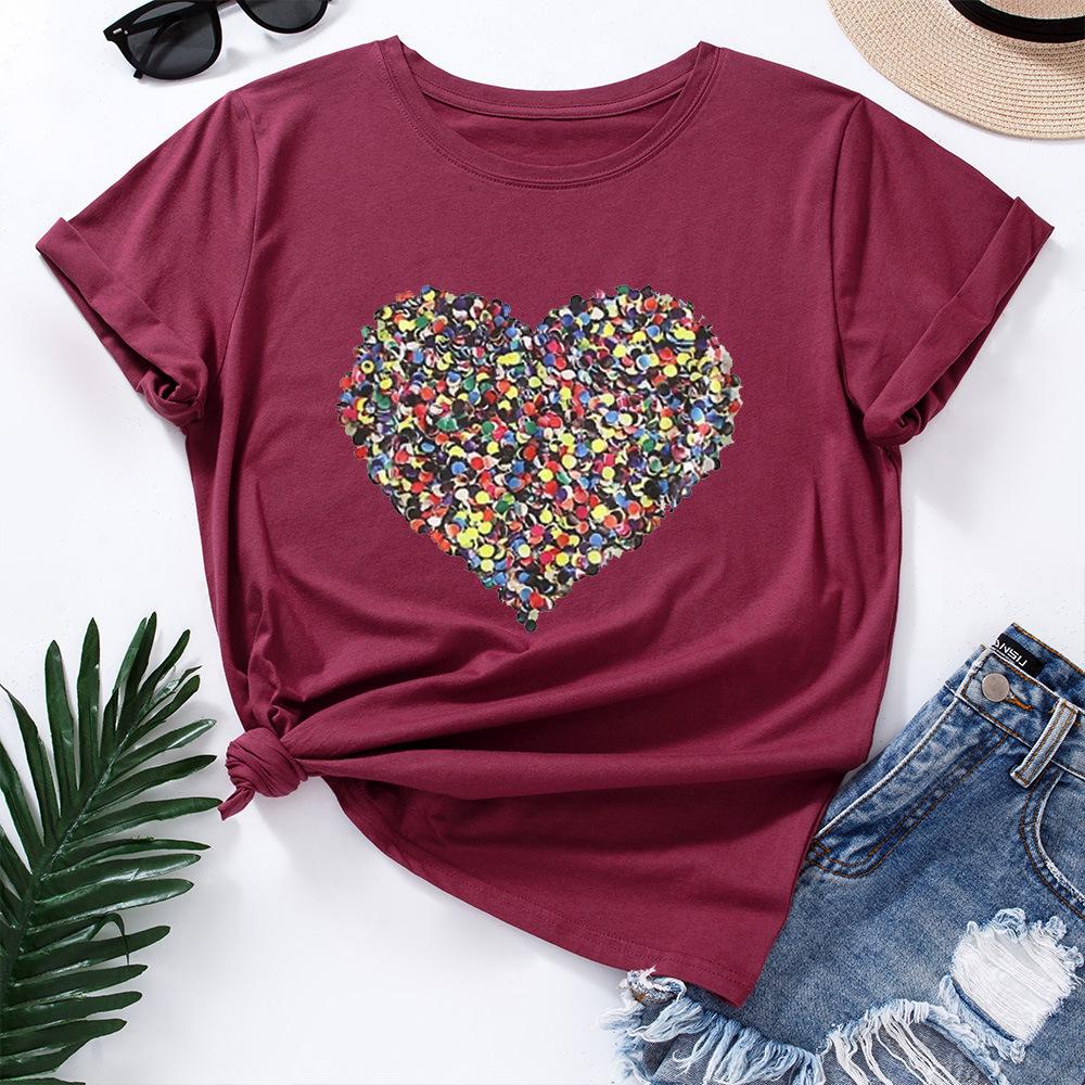 Creative Love Pure Cotton Loose Round Neck Short Sleeved Women's T-shirts