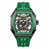 STARKING MIYOTA 6T15 Automatic Mechanical Watch Skeleton Dial Silicone Band Waterproof Luminous Tonneau Design Men's Wristwatch