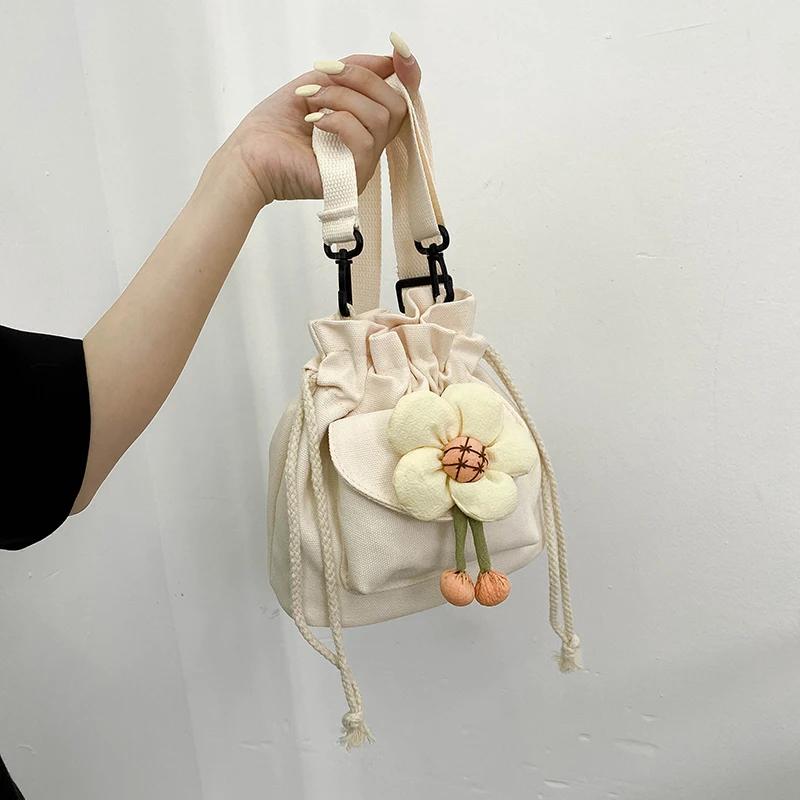 Blumen Damentaschen Neue modische Umhängetasche aus Segeltuch mit Kordelzug für Frauen Süße Messenger-Handtaschen für Reisen und Urlaub