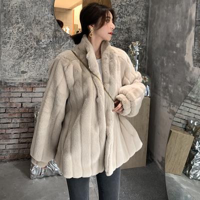 Autumn and Winter Imitation Rabbit Fur Women's Medium and Long Plush Clothes Loose Lamb Wool Coat Stand-up Collar Wool Coat