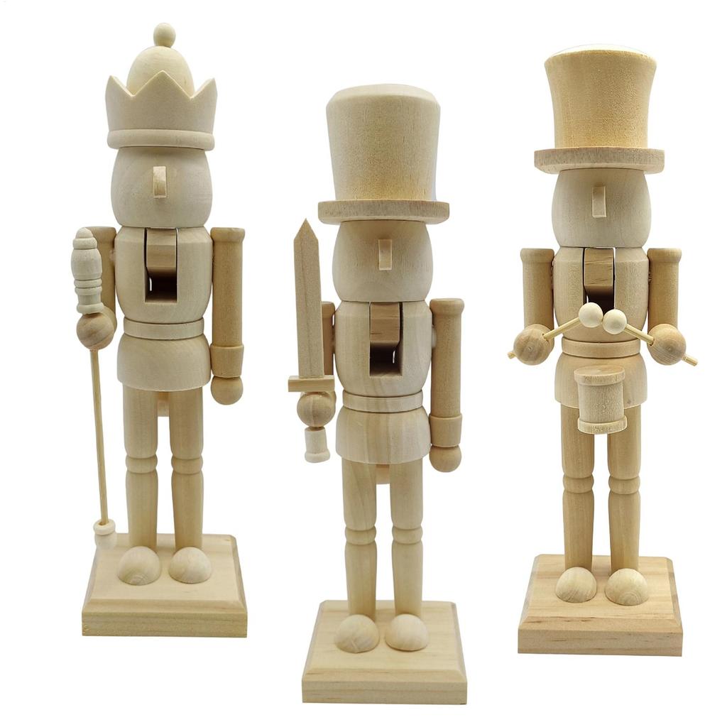 Wooden Nutcracker Statue Christmas Decoration Tabletop Ornament DIY Paintable Wooden Soldier Nutcracker Christmas Gifts For Kids