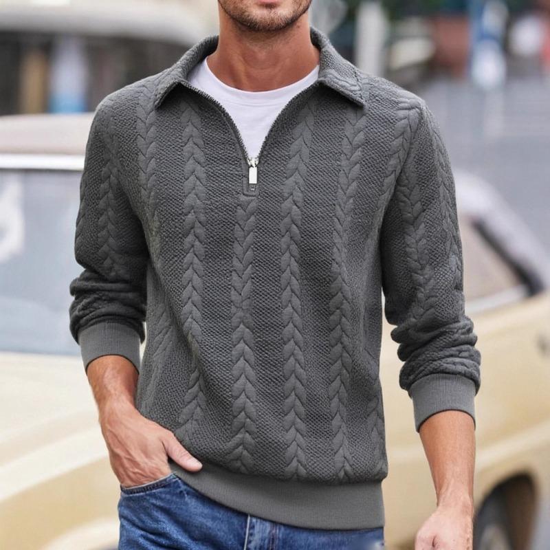 Men's Collared Zip Warm Hoodie Solid Color Long Sleeve Casual Top Casual Everyday Outfit