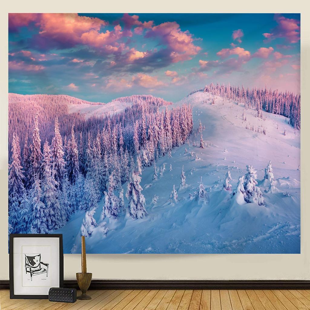 Goblen Noel Kar Sahnesi Serisi Arka Plan Asılı Kumaş Ev Oturma Odası Yatak Odası Başucu Duvar Gobleni