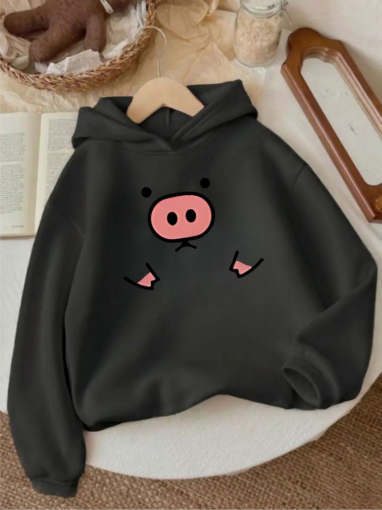 Children's new autumn/winter cartoon pig pattern long-sleeved hooded sweatshirt, soft and comfortable for everyday wear.