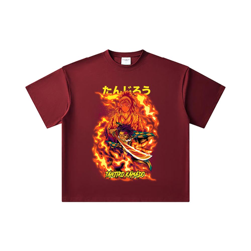 260 GSM Double Yarn 32 Count 100% Cotton Demon Slayer V107 Tanjiro Print Unisex Heavy Cotton T Shirt