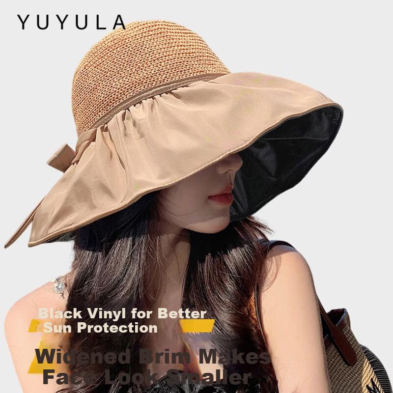 YUYULA Black Vinyl Sunscreen Hat Women Summer Outdoor UV Protection Sun Hat Fashionable Breathable Bucket Hat Beach Hat