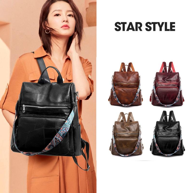 Women's New PU Soft Leather Backpack, Cross-border, Large Capacity, Casual Travel, Simple Style, Student Backpack