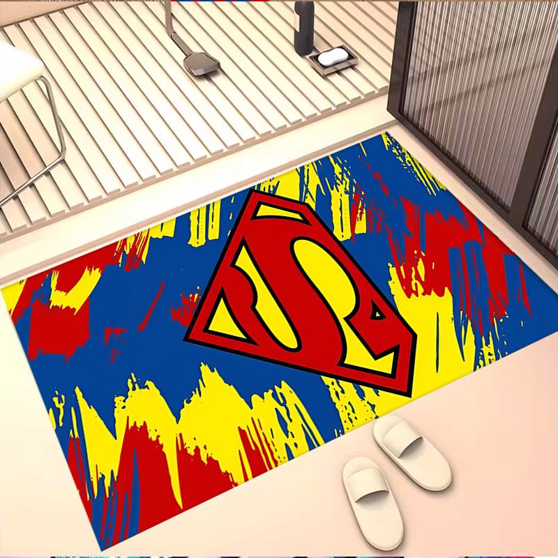 Superman Print Rug, Washable Floor Carpet, For Entryway Dorm Laundry Room Office Study, Home Decor Birthday Christmas Gift